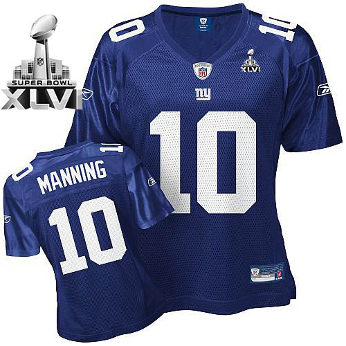 Giants #10 Eli Manning Blue Women's Team Color Super Bowl XLVI Stitched NFL Jersey